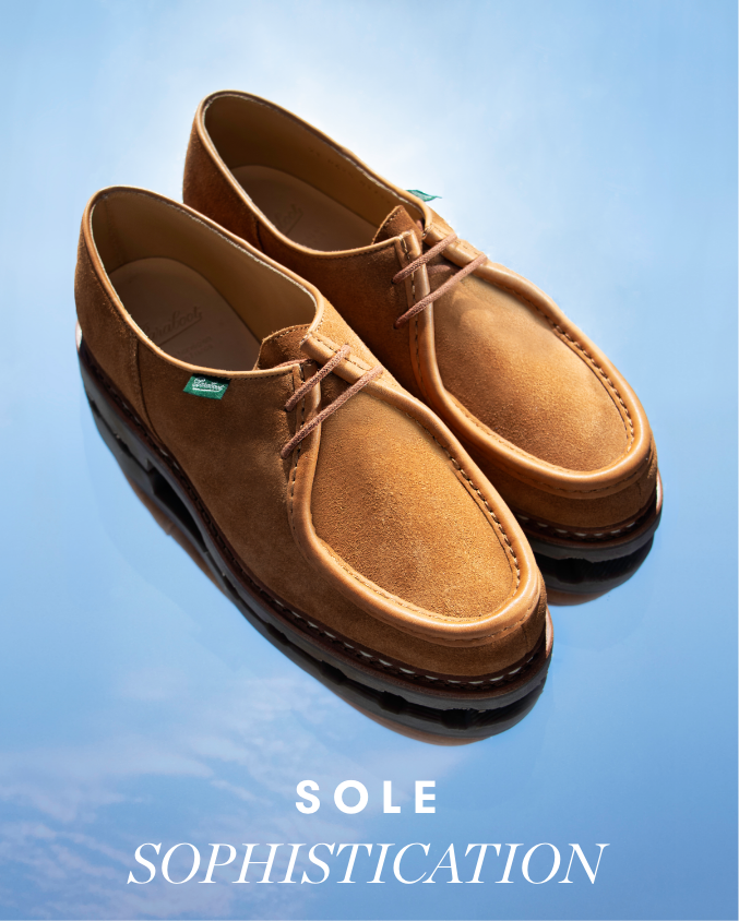 Paraboot shoes on top of mirror showing sky