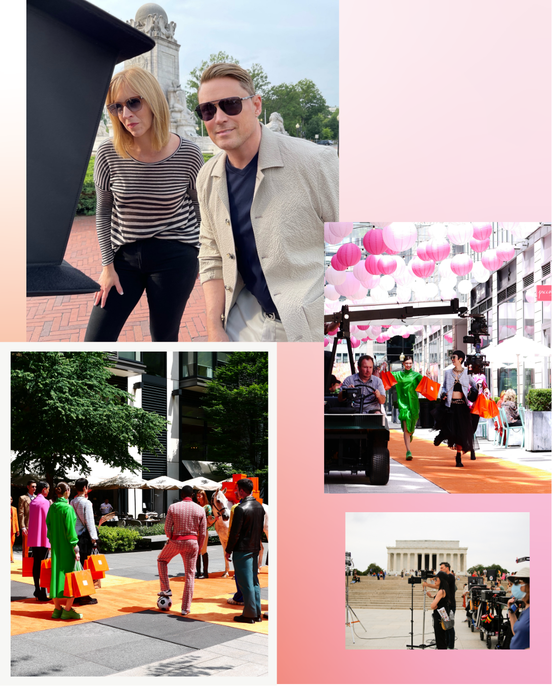 Collaged images of behind the scenes from the film shoot at CityCenterDC