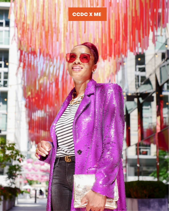 Yana B in Palmer Alley showing off purple blazer