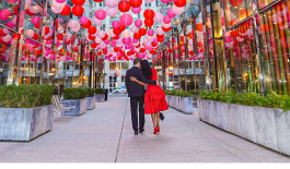 Couple In Palmer Alley under red&Pink lanterns for Valentine's day