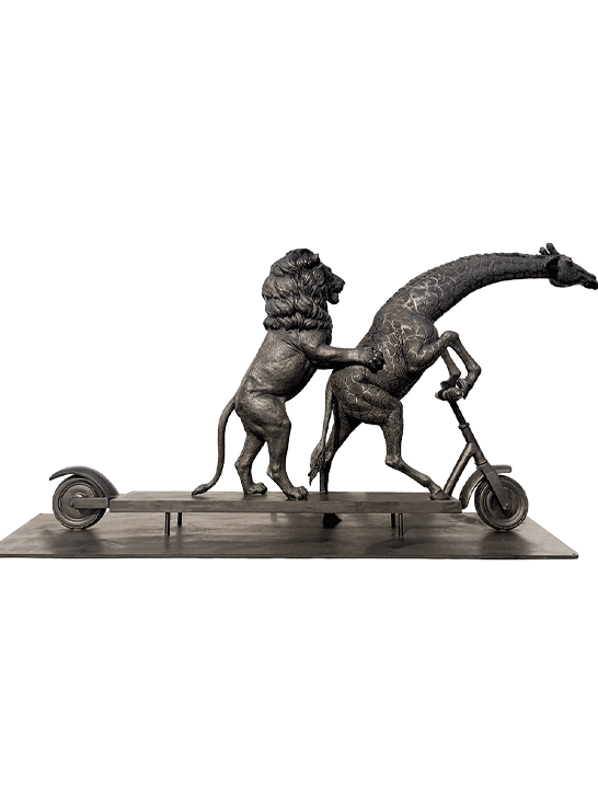 The Masai Giraffe and Lion Race on the Scooter